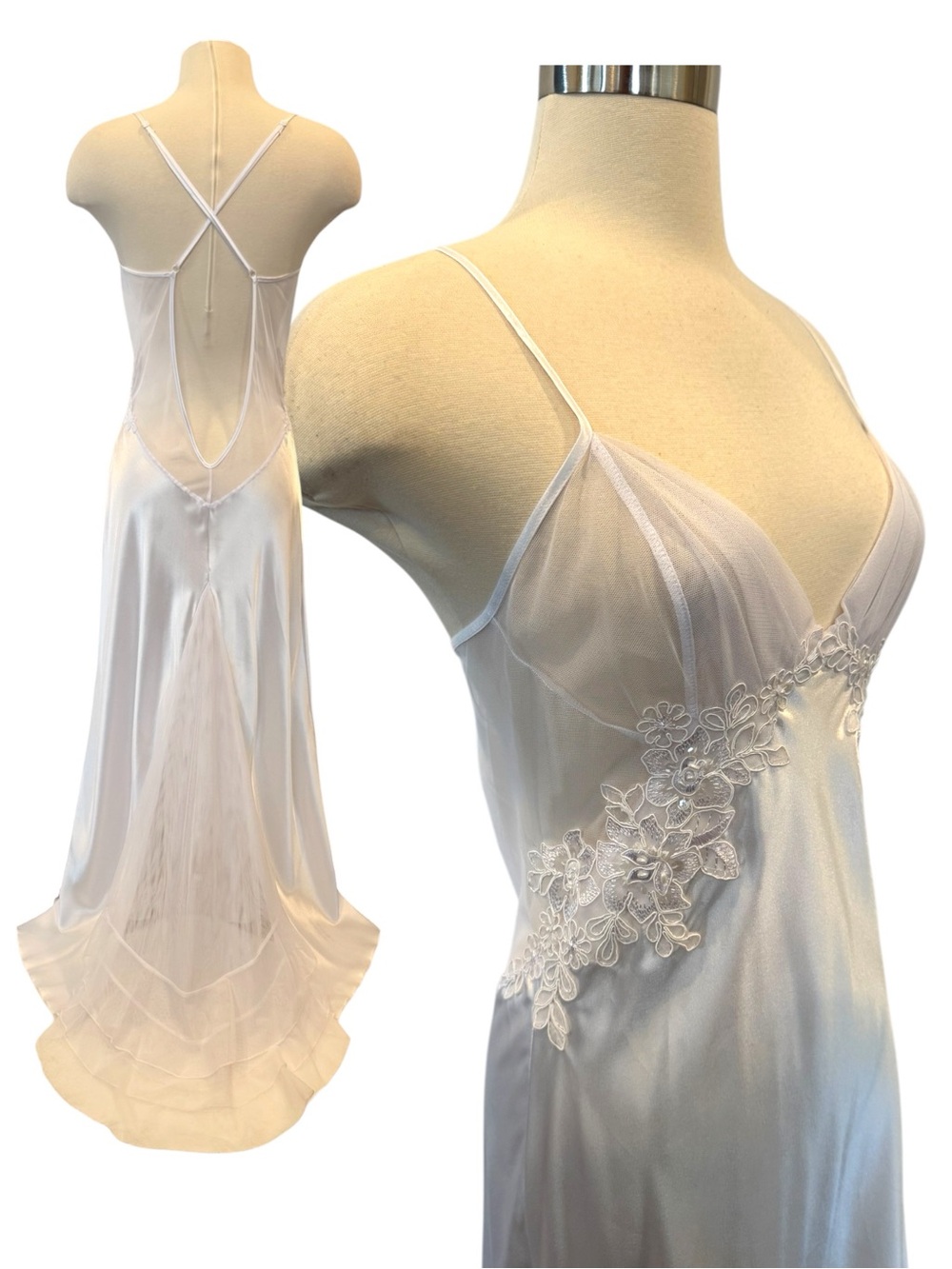 🌺SOLD🌺 Frederick’s of Hollywood Vintage White Bridal Maxi Gown Train Slip Dress